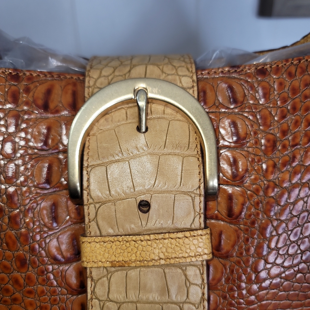 Brahmin Tricolor Brown Embossed Crocodile Leather Tote - Picture 4 of 7